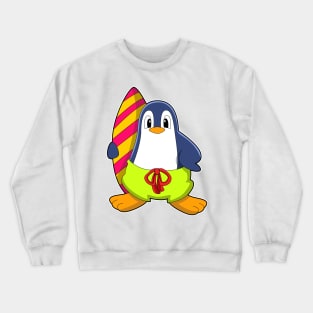 Penguin as Surfer with Surfboard Crewneck Sweatshirt